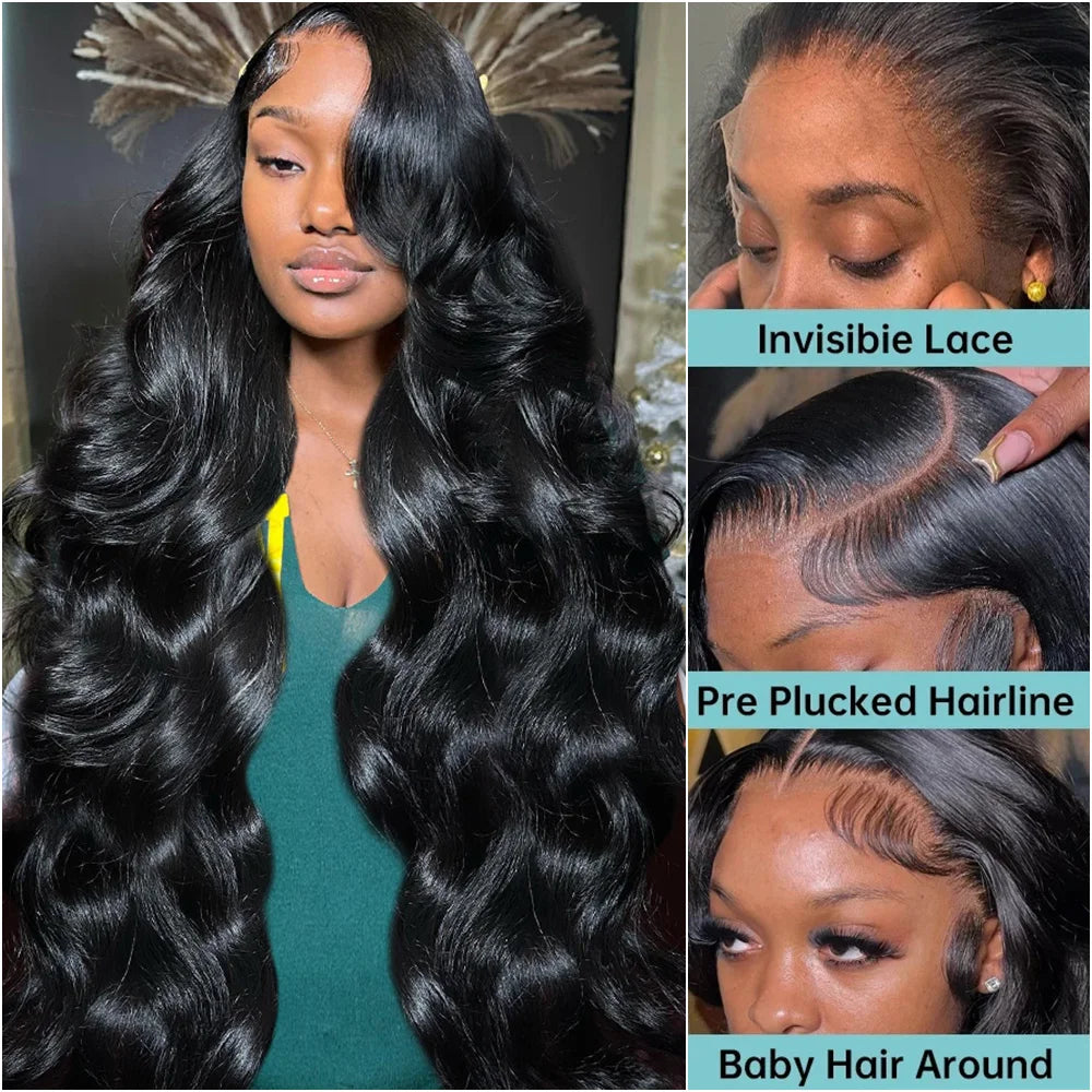 Body Wave 13x6 HD Transparent Lace Front Human Hair Wig 40 Inch Pre Plucked 220 Density 5x5 Glueless Lace Frontal Wigs for Women Essential Avenue