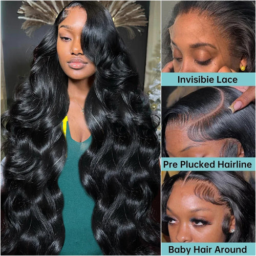 Body Wave 13x6 HD Transparent Lace Front Human Hair Wig 40 Inch Pre Plucked 220 Density 5x5 Glueless Lace Frontal Wigs for Women Essential Avenue