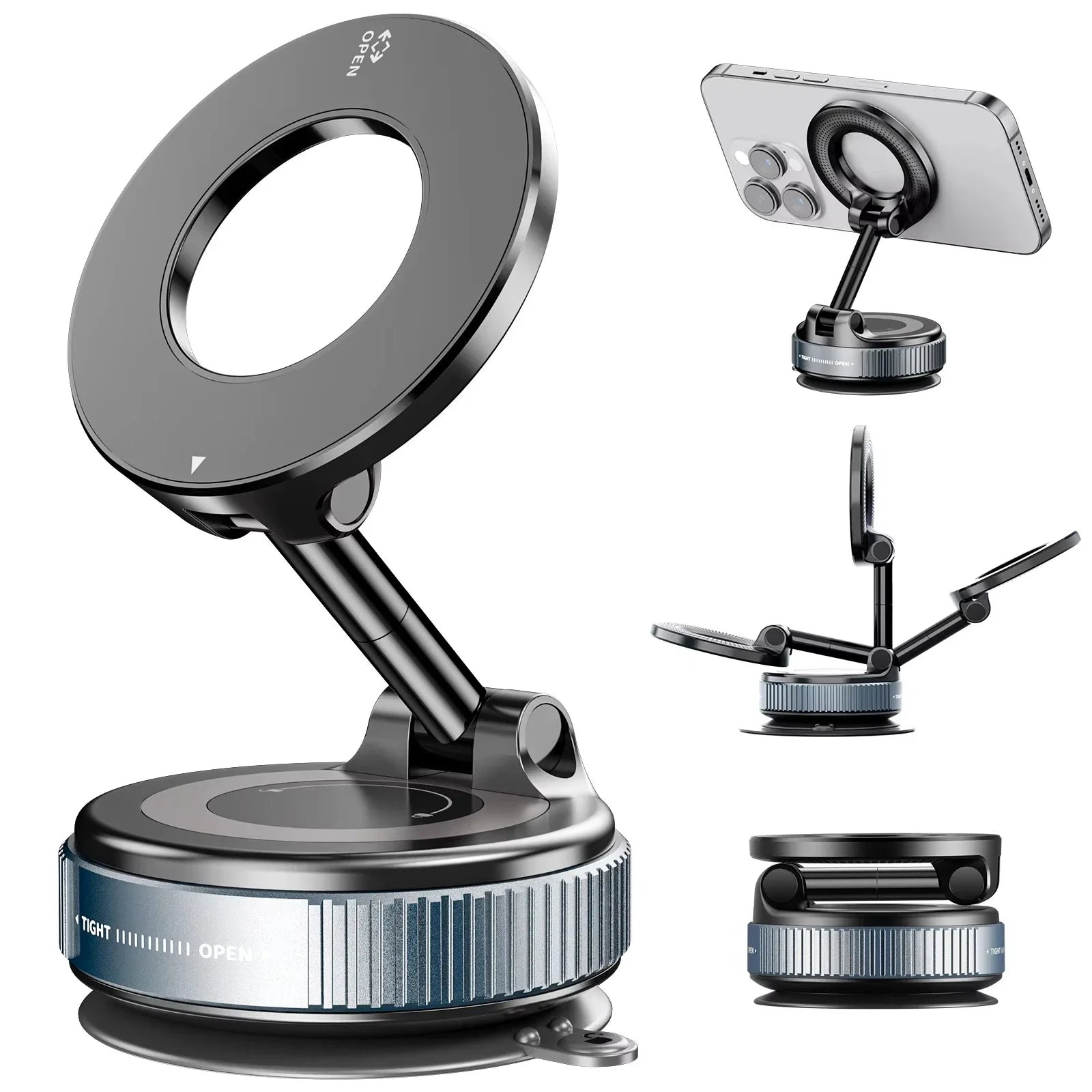 Car Phone Magnetic Stand Mechanical Vacuum Suction Cup Rotate 360° Magnetic Adsorption Bracket Navigation Universal Holder Essential Avenue