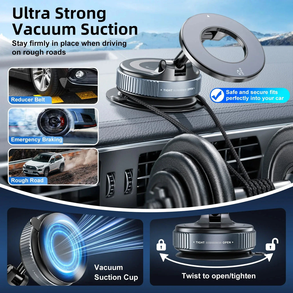 Car Phone Magnetic Stand Mechanical Vacuum Suction Cup Rotate 360° Magnetic Adsorption Bracket Navigation Universal Holder Essential Avenue