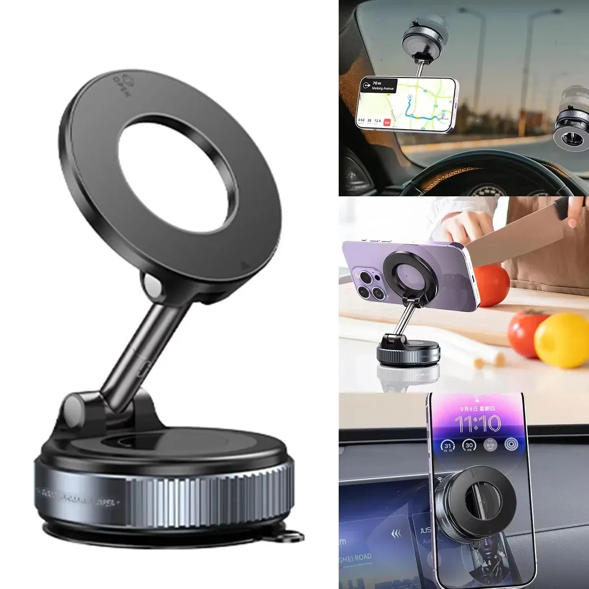 Car Phone Magnetic Stand Mechanical Vacuum Suction Cup Rotate 360° Magnetic Adsorption Bracket Navigation Universal Holder Essential Avenue