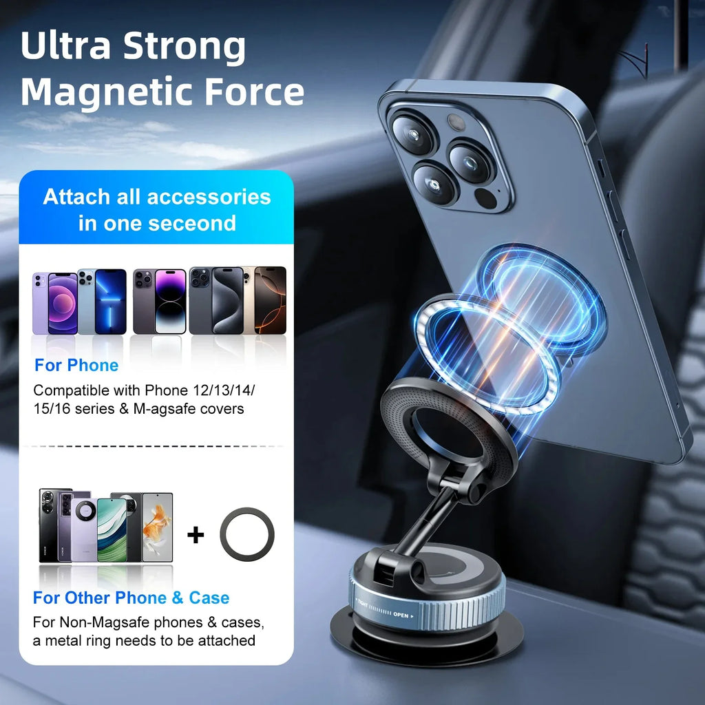 Car Phone Magnetic Stand Mechanical Vacuum Suction Cup Rotate 360° Magnetic Adsorption Bracket Navigation Universal Holder Essential Avenue